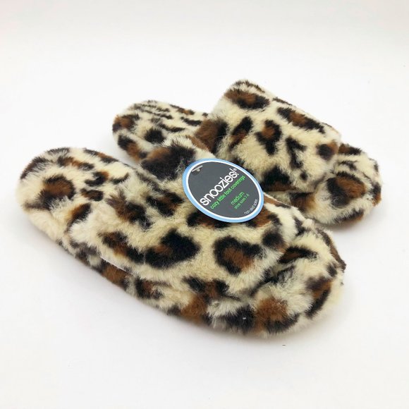 NWT Snoozies Women's Brown & Tan Leopard Slide Slippers Medium 7/8 - Picture 1 of 7